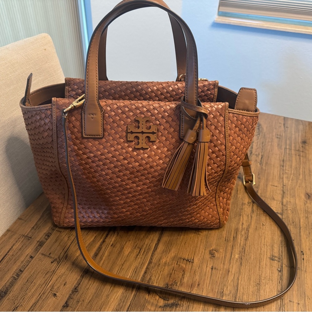 Tory Burch Tan Woven Leather Crossbody Bag